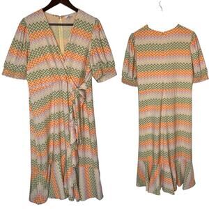 NIZA Puff Sleeve Faux Wrap Midi Dress